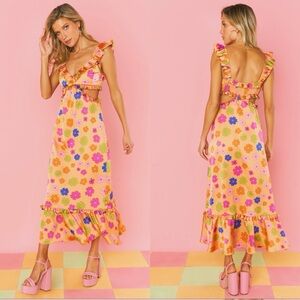 NEW Show Me Your MuMu Lane Midi Dress Floral Ruffle Large Made in the USA